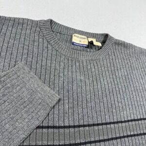 High Sierra Mens XXL Grey Ribbed Knit Cotton Crewneck Sweater Stripe Accent